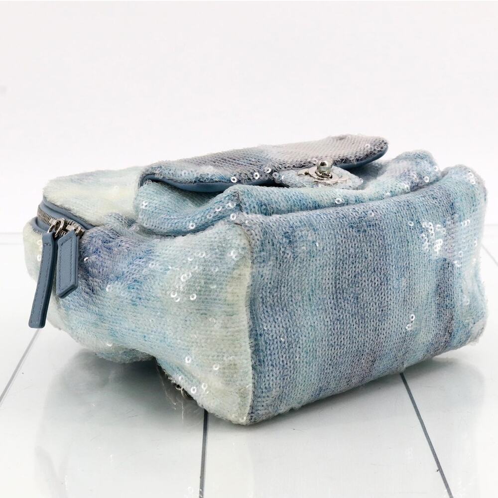 Chanel Sequin Mini Backpack Waterfall Blue Tri-color Bag Rare Light Limited Ed. - Picture 6 of 15